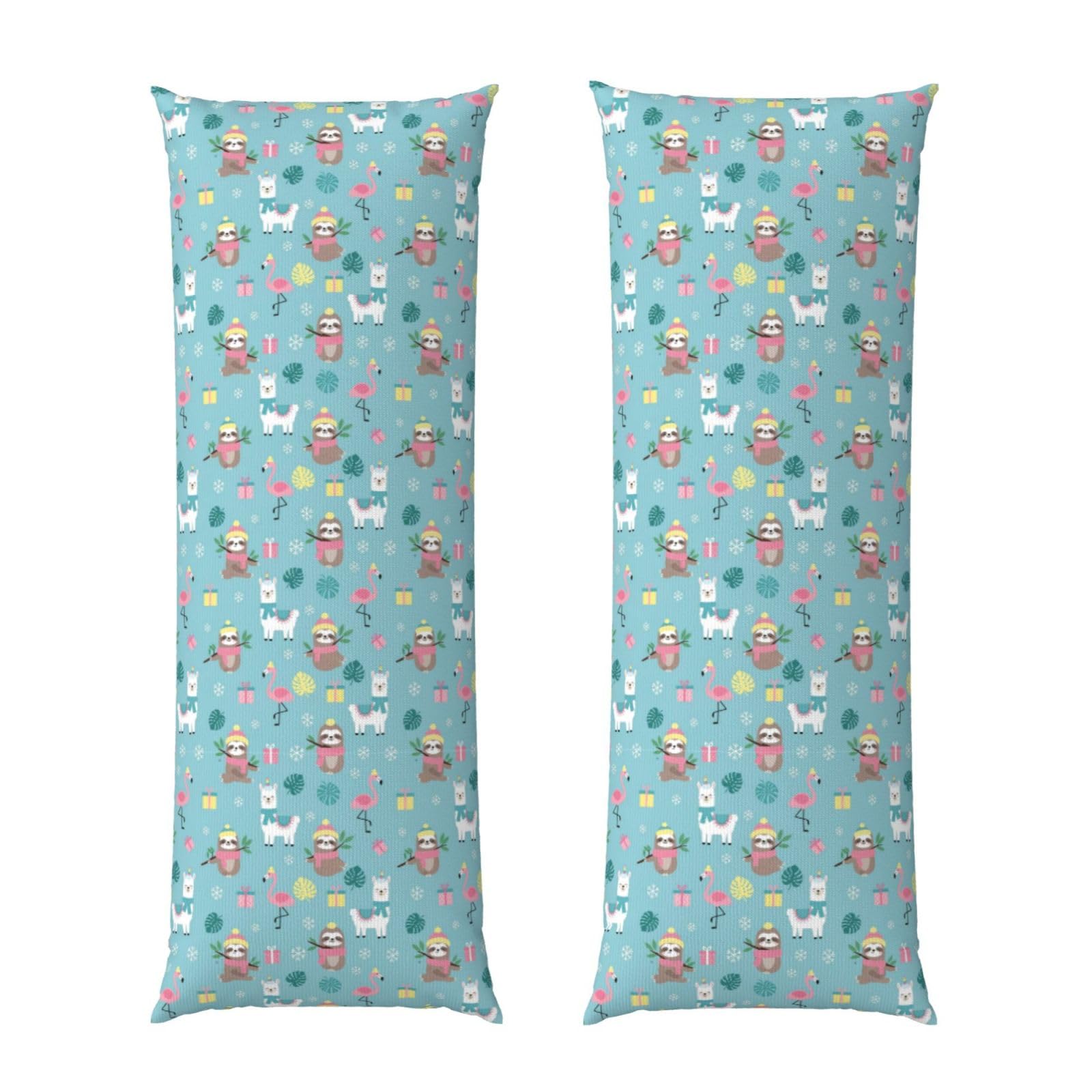 Long Body Pillow Cover 20x54, Christmas Animals Llama Sloth Dinosaur, Plush Velvet Pillowcase with Zipper, Cozyffy Rectangular Case for Bedroom Couch Sofa Sleeping