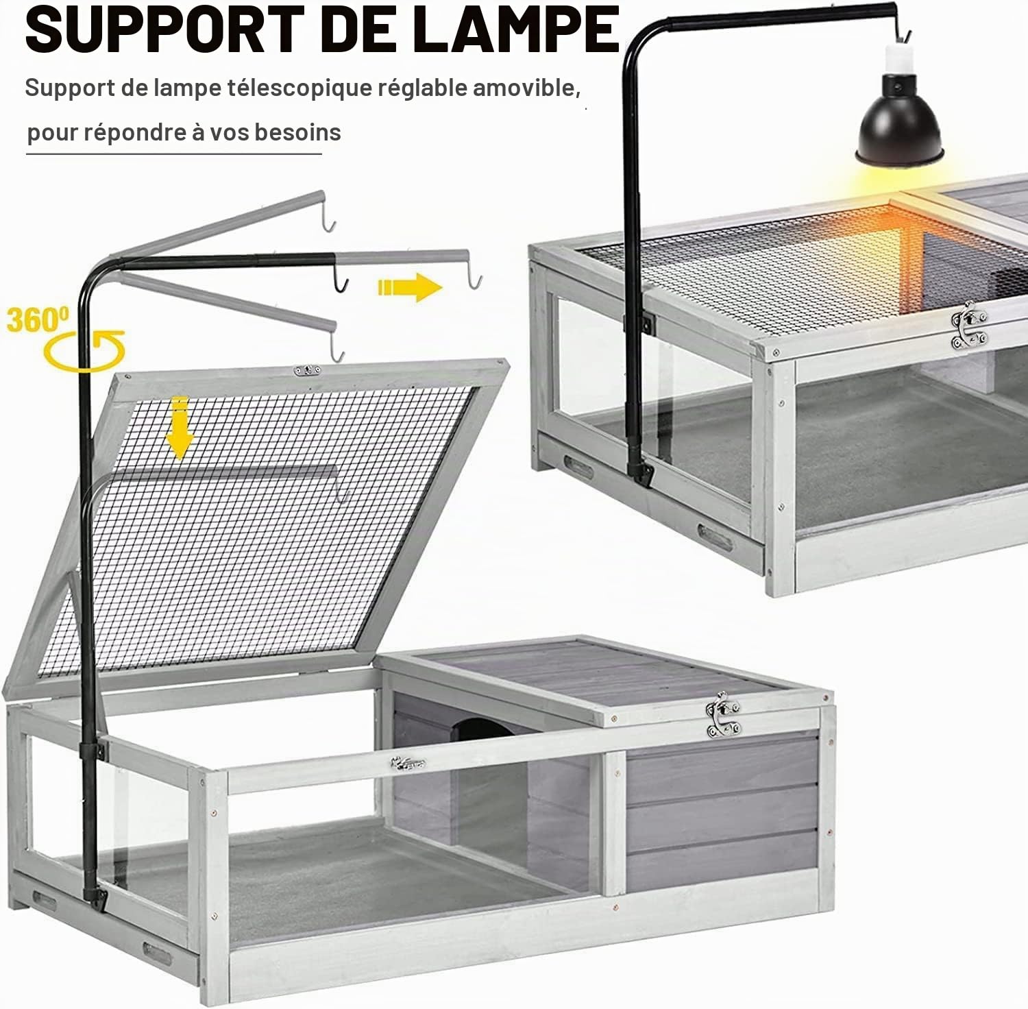 Tortoise Habitat Enclos en Bois pour Tortues d'extérieur et d'intérieur Grande Cage à Tortues pour Petits Reptiles, Plateau extractible des Deux côtés