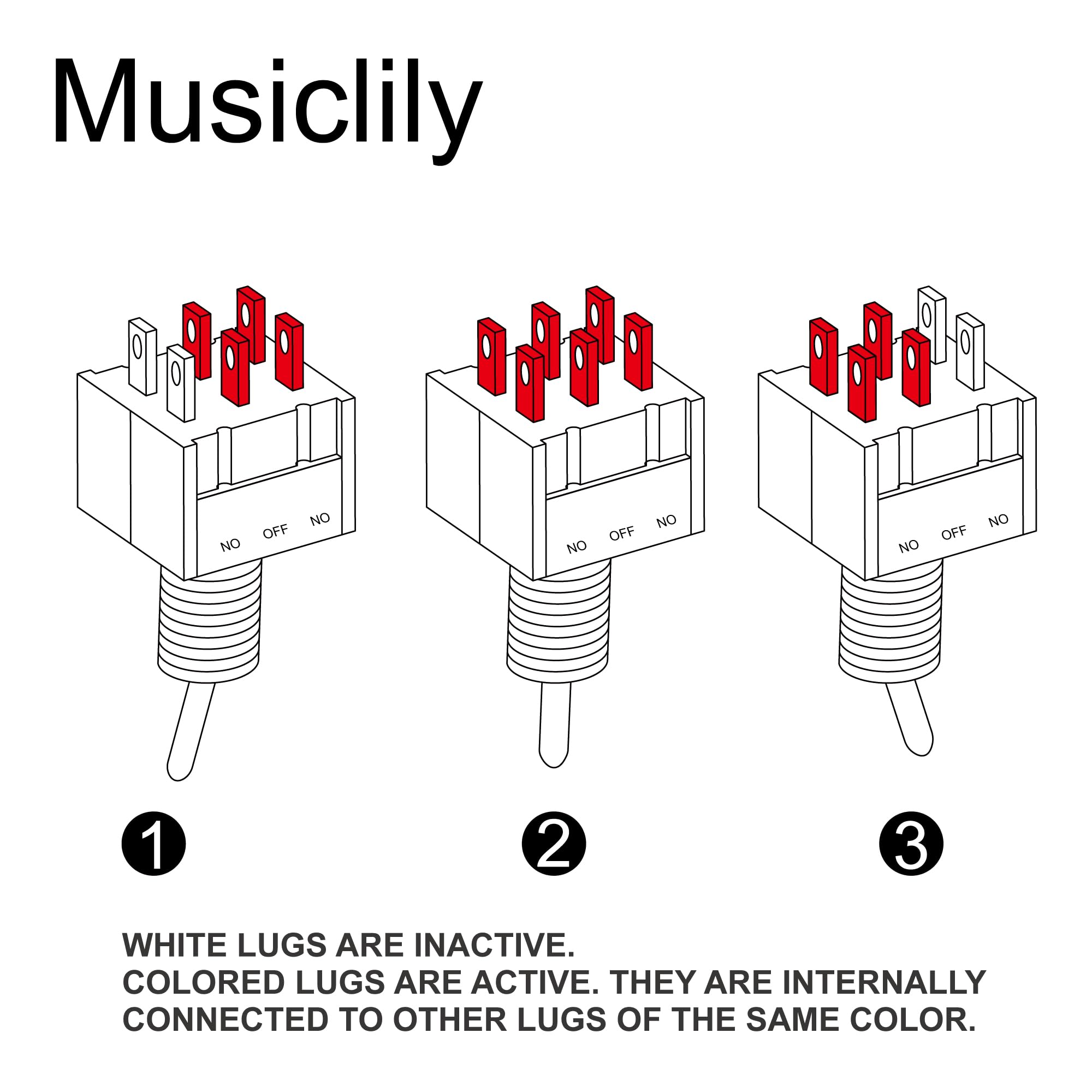 Musiclily Mini Przełącznik Toggle 3-pozycyjny On/Off/On DPDT do Gitary Elektrycznej,Czerwony