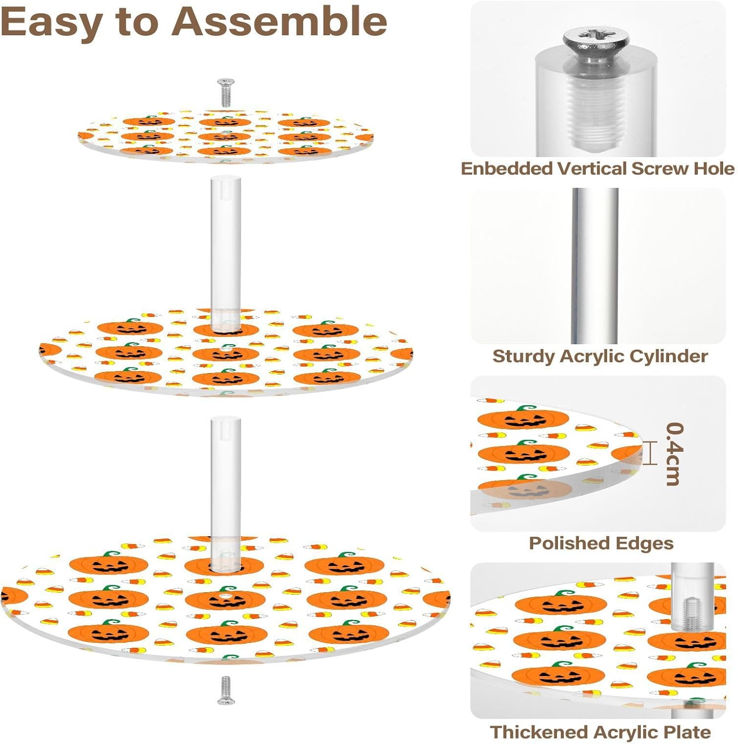 Pumpkin Halloween 3 Tier Acrylic Cupcake Stand, Cupcake Stand for 34 Cupcakes for Weddings,Christmas,Holidays,Parties,Birthday,Printed Cupcake Tower 23301092
