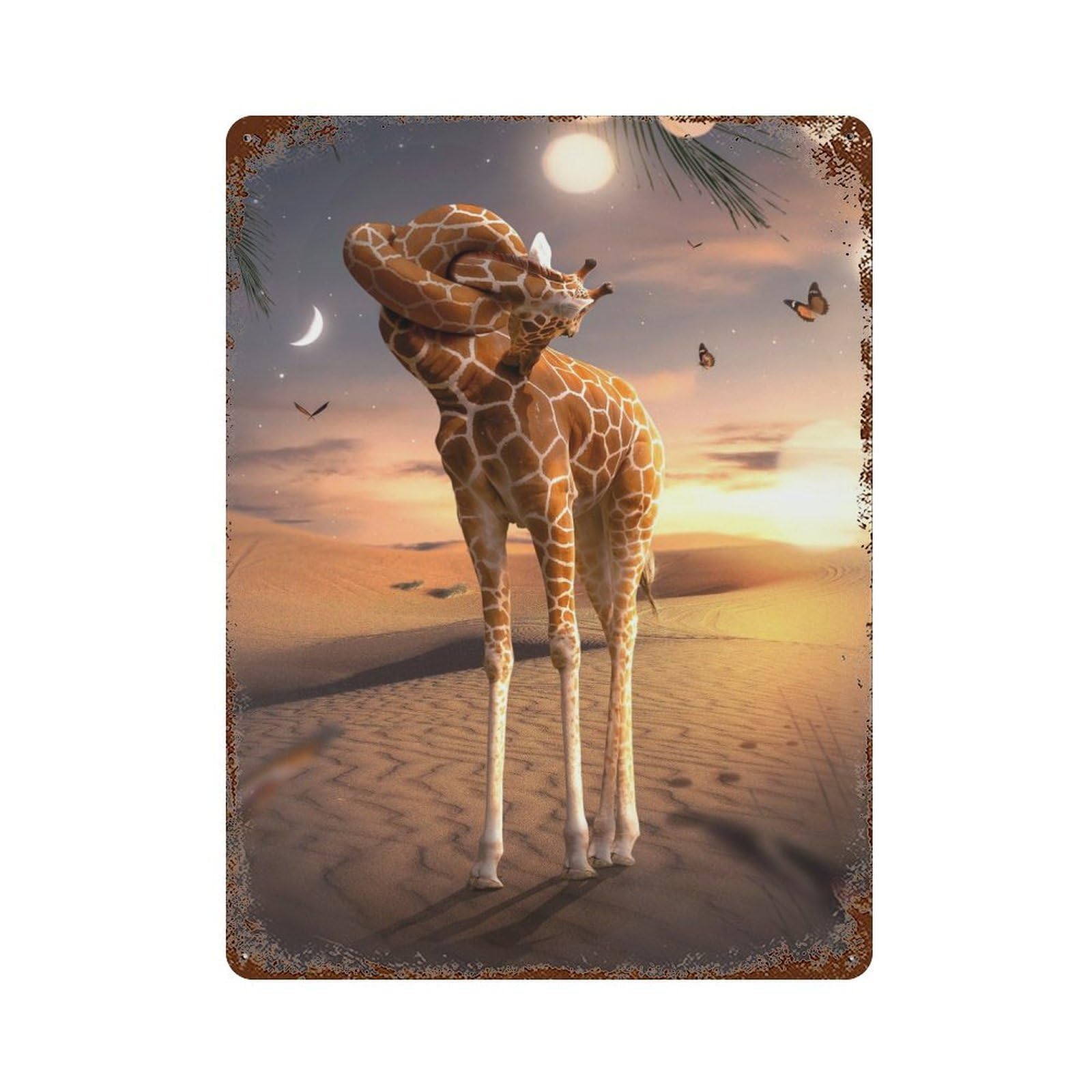 Rust Effect Twisted Giraffe Weathered Tin Sign 15.7"x11.8", Farmhouse Wall Decor for Farmhouse, Kitchen And Entryway Decor