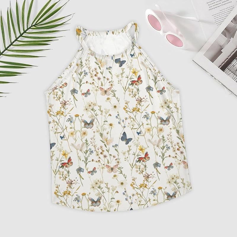 Sleeveless Tops for Women Butterfly Print Oversized Crewneck Pullover Dressy Casual Sexy Cotton Streetwear 2025 Summer Hawaiian Vacation Fashion Club Outfits Breathable Cami Tank Tops,M image 3
