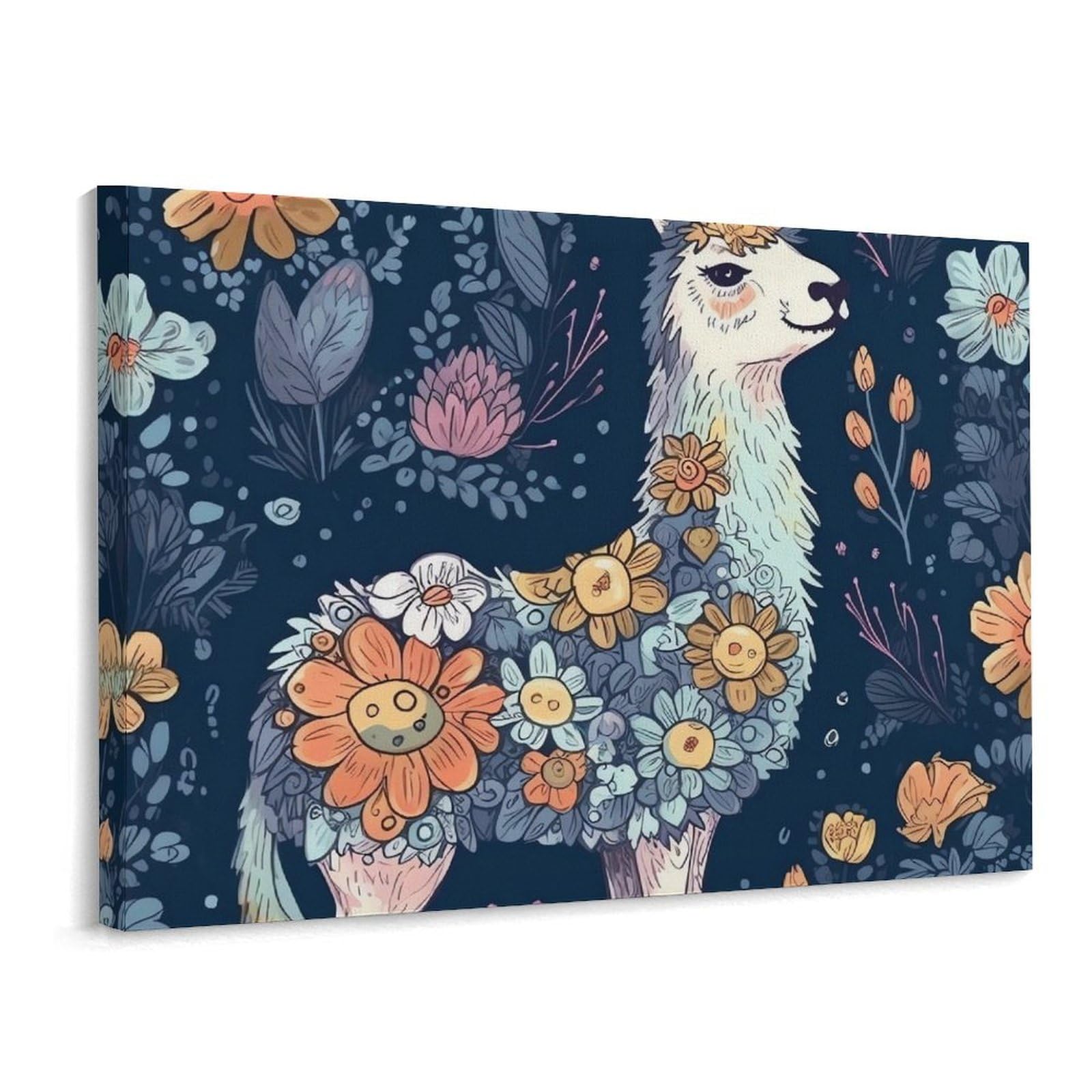 Canvas Wall Art for Living Room Prints Aesthetic Poster Canvas Paintings Prints Alpaca with Flowers Pictures ArtWork Office Wall Decor Modern Abstract Wall Art for Bedroom Home Decor 30x40 Cm