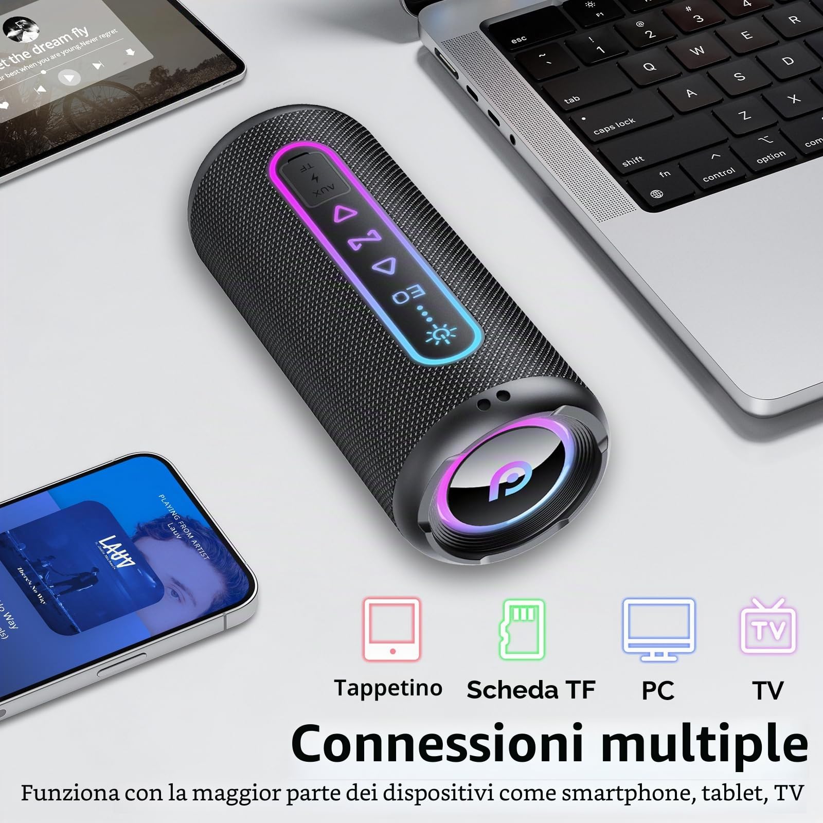 Cassa Bluetooth Potente 25W, Altoparlante Bluetooth con Doppio Driver Basso, 24H Autonomia, 5 RGB Modalità, Accoppiamento TWS, IPX7 Impermeabile, Supporto AUX/TF, Speaker Bluetooth per Feste/Viaggi