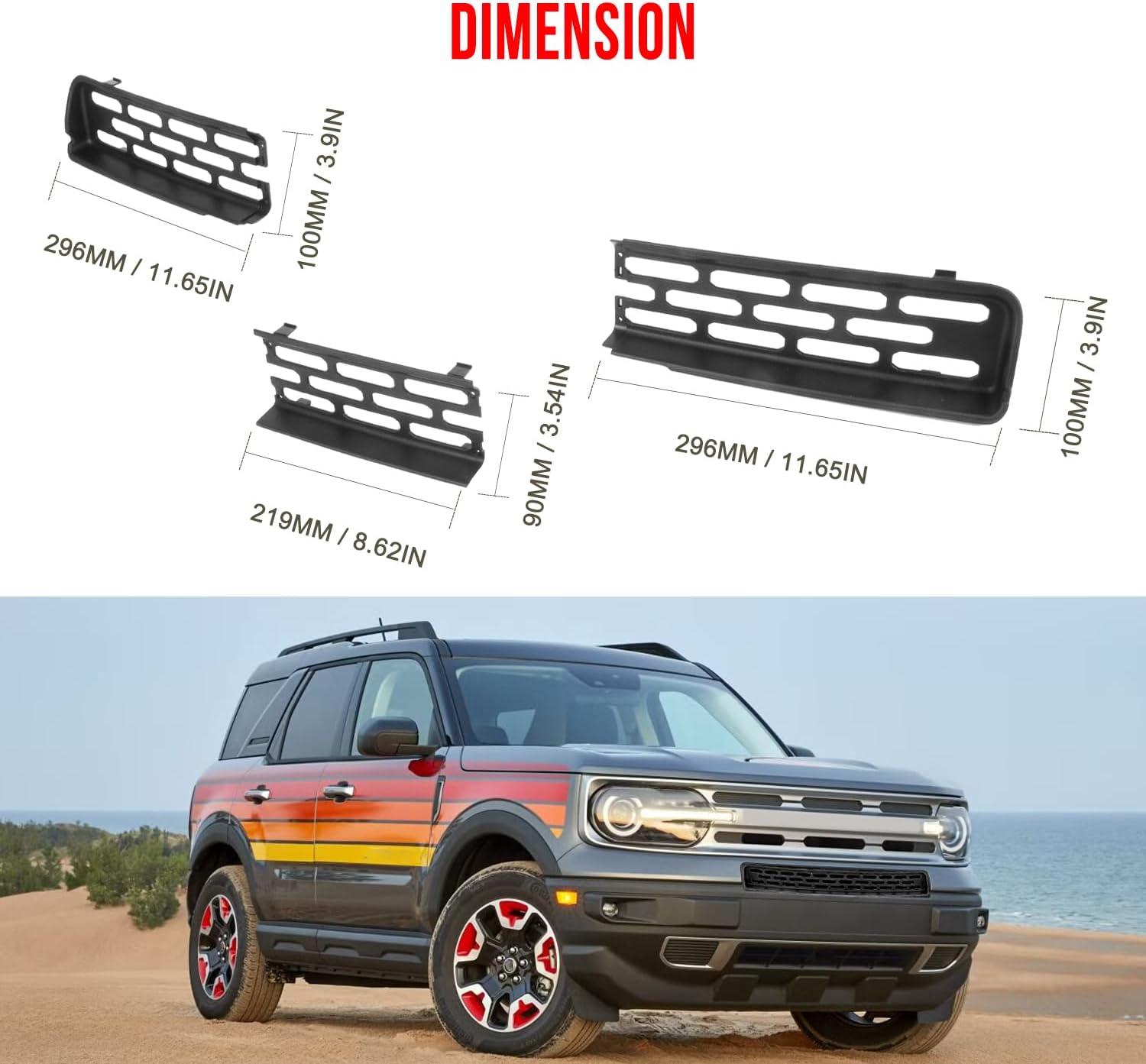 Mesh Grille Insert Compatible with Ford Bronco Sport 2021 2022 2023 2024, Front Grille Guard Cover Exterior Accessories (3PCS, Glossy Black)