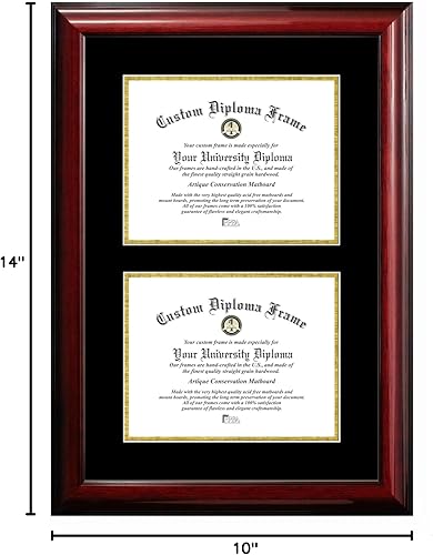 Miniatura 2 de Campus Images Marco de certificado de caoba clásico de doble grado de 8.5 x 11 con alfombrillas negras y doradas