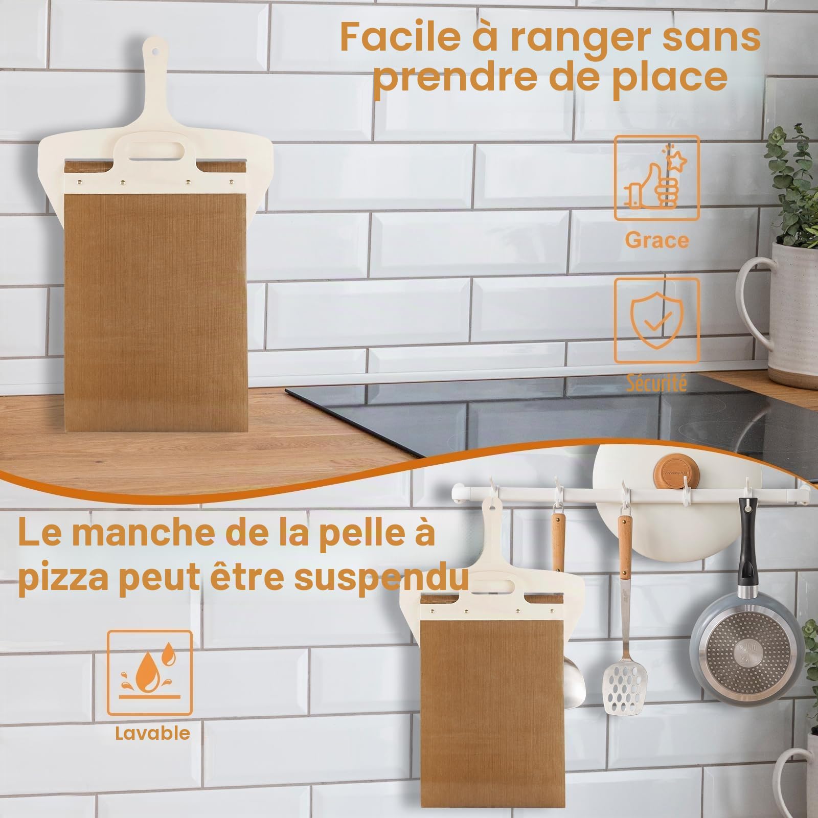 Pelle à Pizza Coulissante Antiadhésive - Transfert Magique Avec Poignée - Planche à Pizza Facile à Faire Glisser (2)