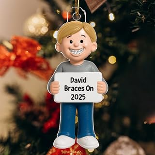 3D Effect Kids Braces Teeth Smile - Personalized Acrylic Ornament, Cute Cartoon Boy with Brace Christmas Ornament, Custom Braces Teeth Ornaments for Kid Boy Girl, for Kid Braces Teeth