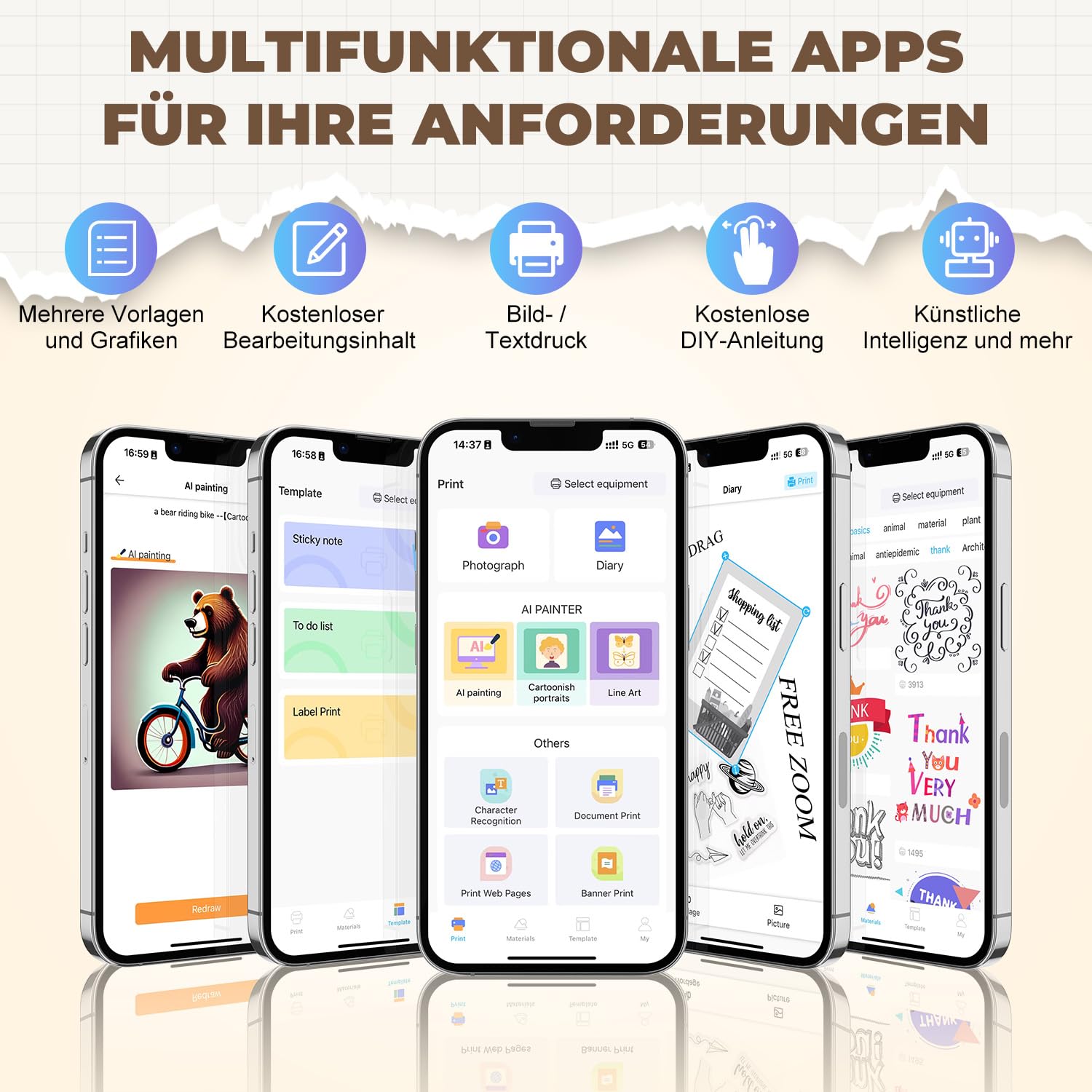 Mini imprimante photo portable Bluetooth avec 10 rouleaux de papier thermique, compatible iOS Android (blanc)
