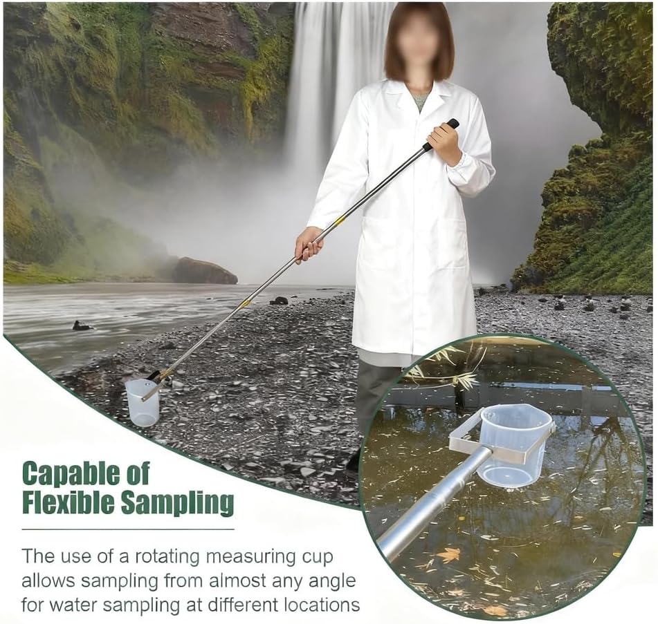 Telescopic Water Sampler with Graduated Cup,Adjustable Sampling Pole,Portable Depth Water Testing Device for Rivers Lakes Ponds,Environmental Laboratory Use,Plastic 500ml,1.49~7m