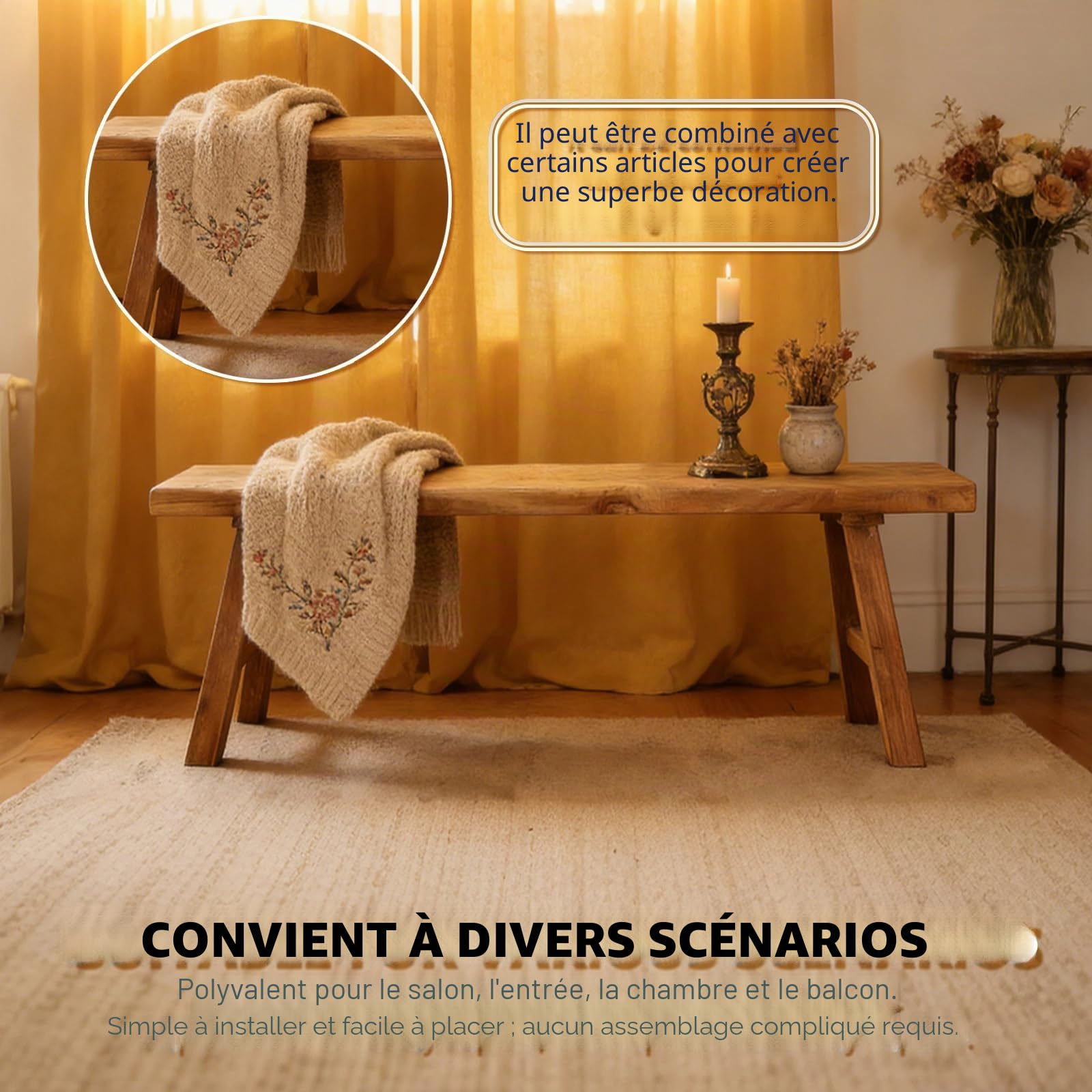 Banc de Style campagnard en Bout de lit, Banc d'entrée en Bois pour l'intérieur Salle à Manger Rustique et Fin en Bois