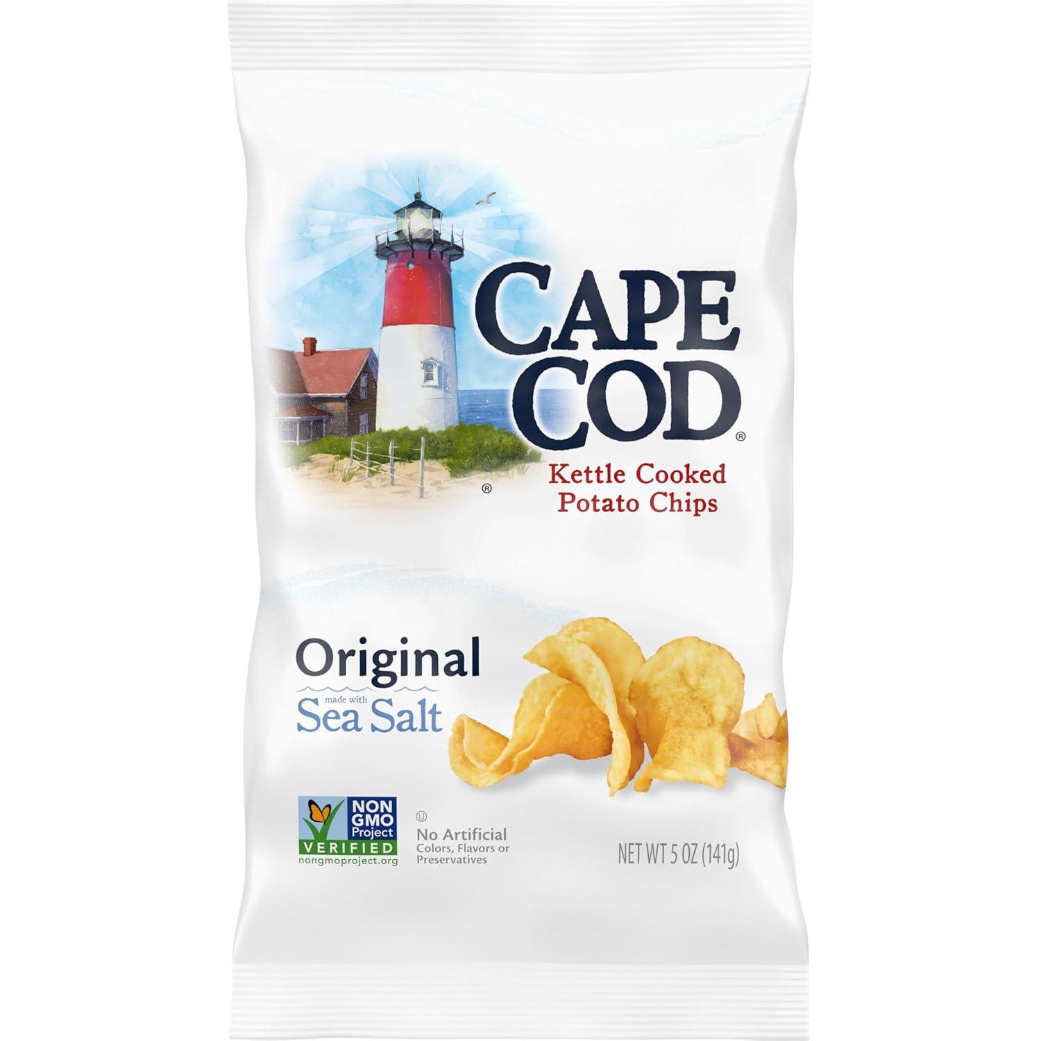 Cape Cod Original Sea Salt Kettle Cooked Potato Chips, 5oz - Hearty Crunch, Non-GMO Gluten-Free Snack