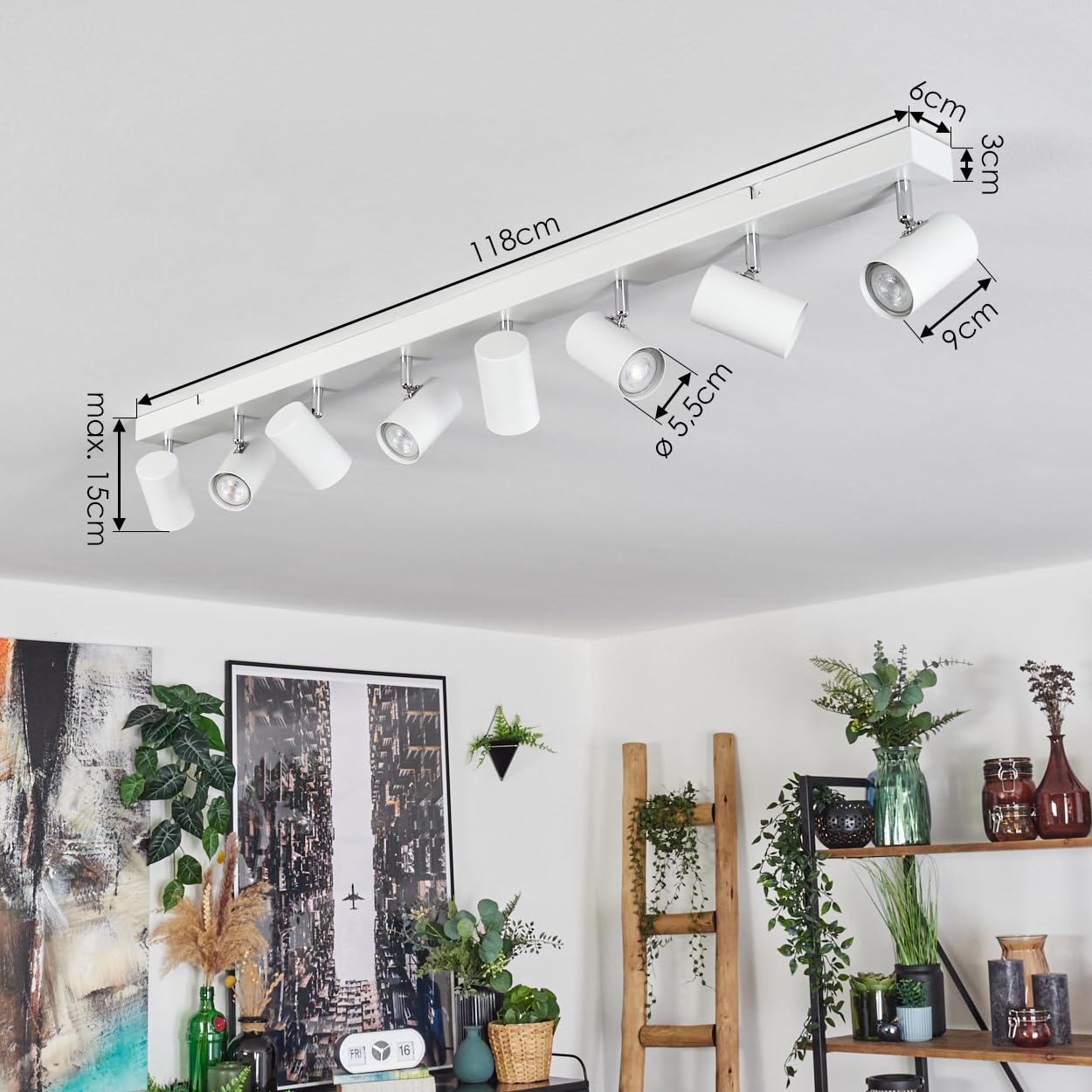 Plafoniera Gesteira HOFSTEIN, plafoniera a 8 luci in metallo bianco/cromato, lampada dal design moderno con paralumi regolabili, GU10, sala da pranzo, soggiorno, cucina, camera da letto, corridoio