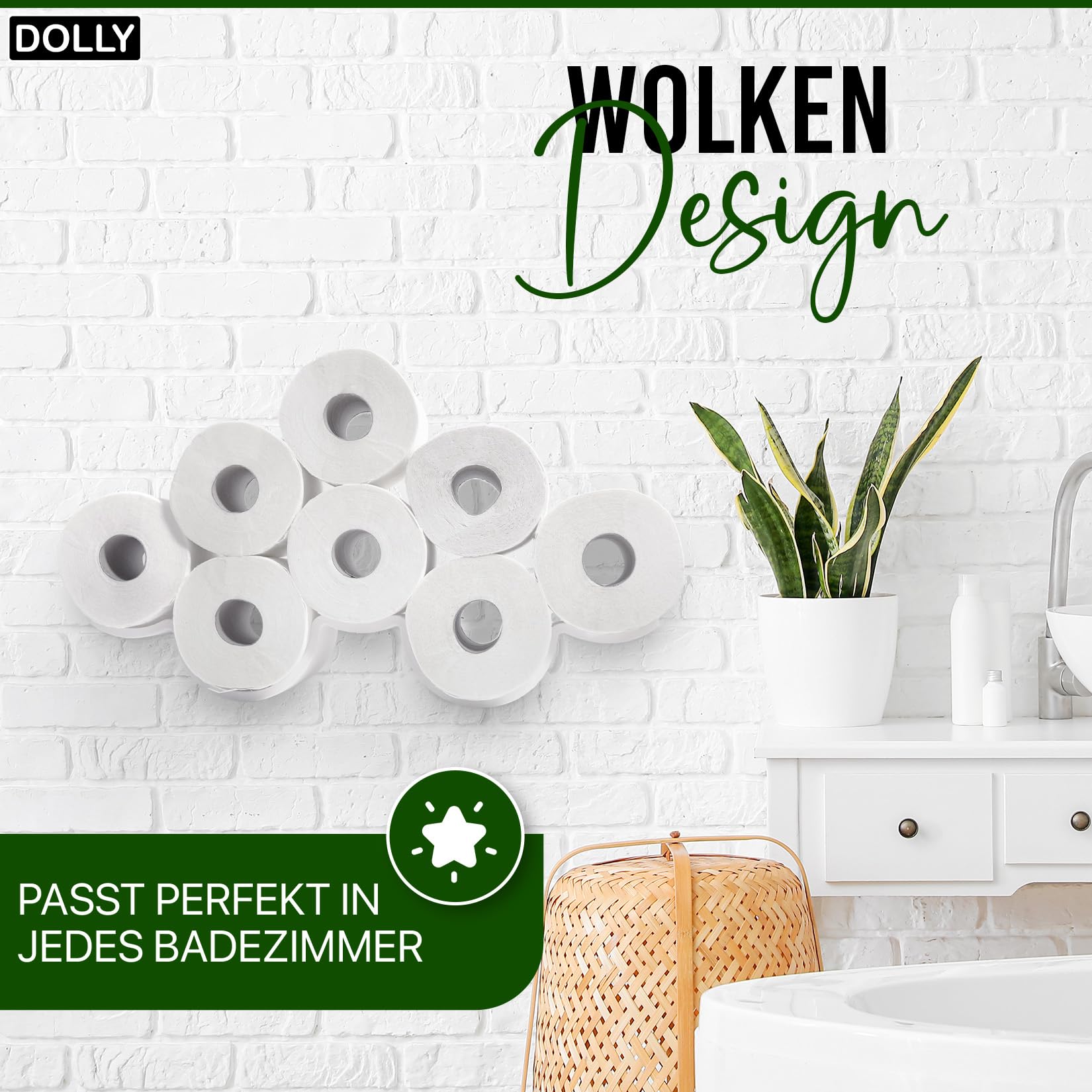 Dolly® Rangement de papier toilette en forme de nuage, design en plastique organique pouvant contenir jusqu'à 8 rouleaux, organisateur de salle de bain, gain de place et idéal pour toute salle de bain