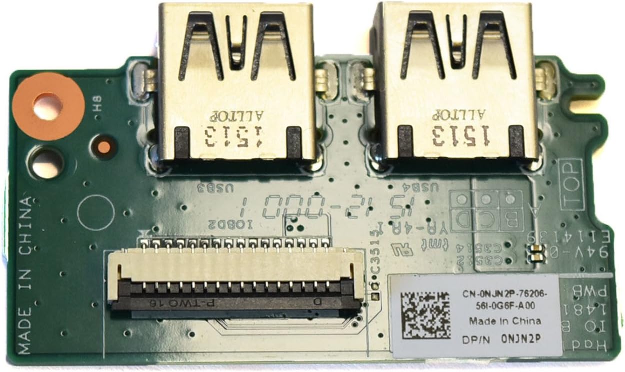Genuine OEM Dell New NJN2P Inspiron 17-7737 I/O Card 14811-1 PWB VXPRV E114139 TMT YA-4A1 I/O Board 2 Cable Mating Connector USB 3/4 Connectors Slot and Mounting Hole