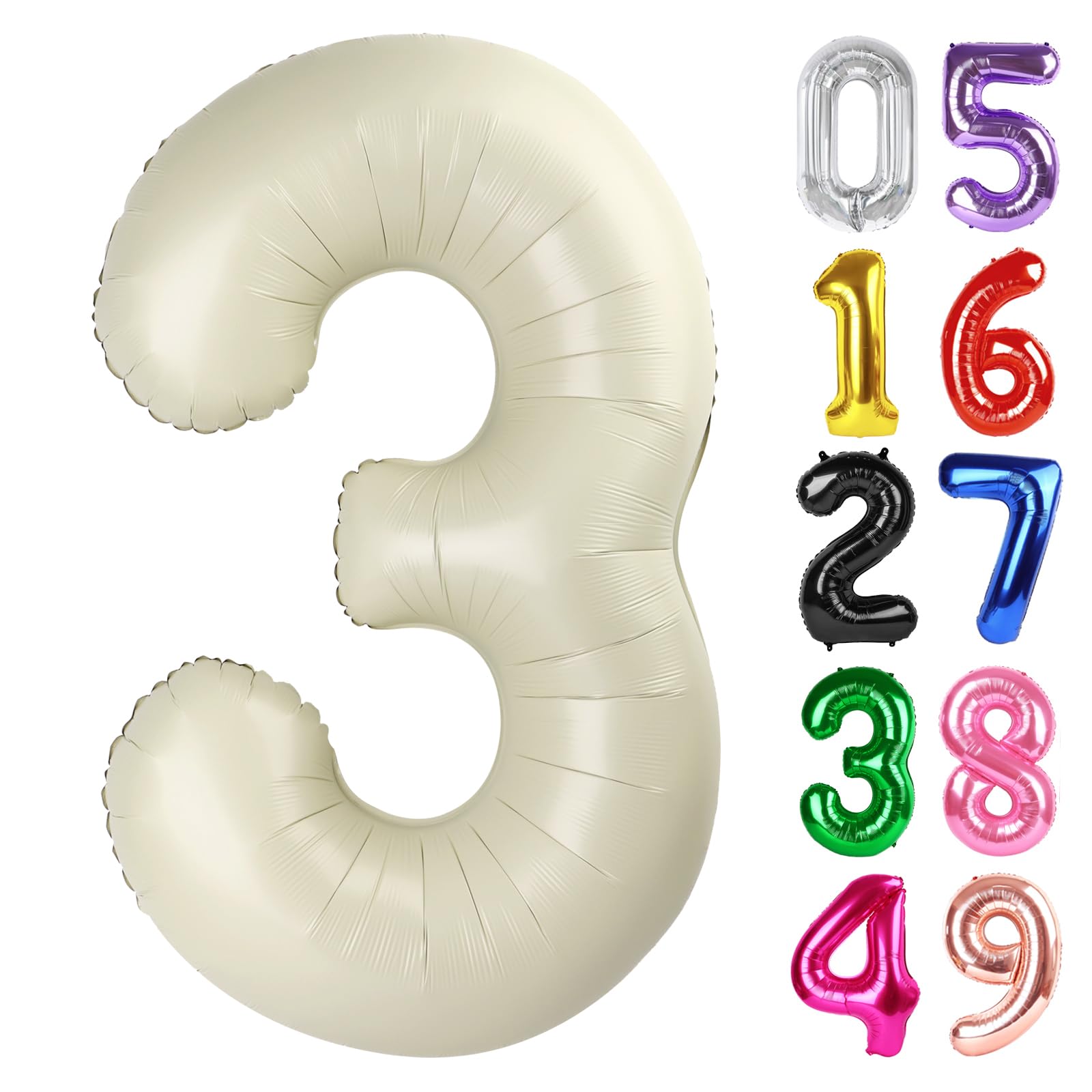 IWERP Cream Number 3 Balloon 40 Inch | Birthday Celebration Supplies - main product image