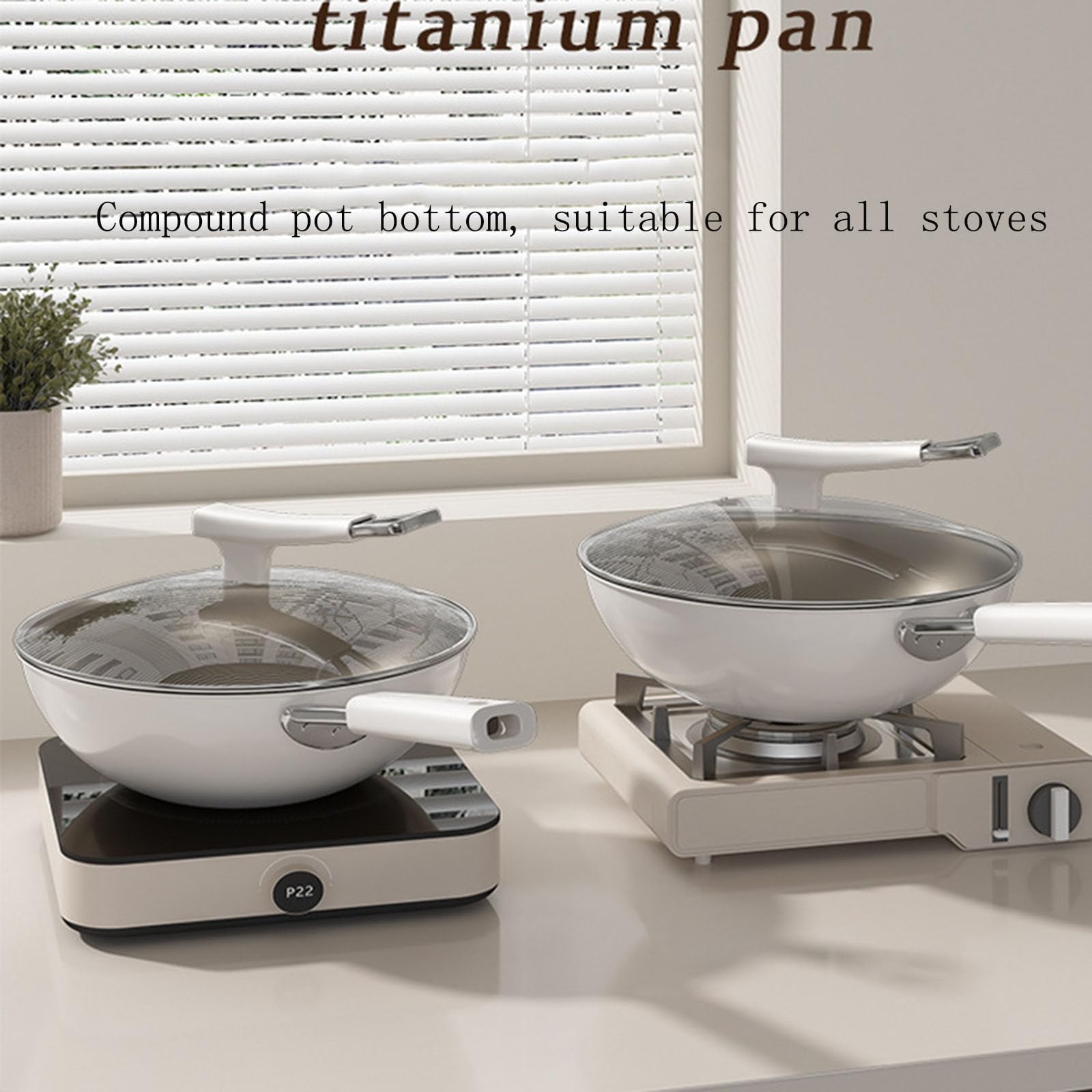 Ceramiczna Patelnia Wok, Głębokie Patelnie Wok I Patelnie Do Stir-fry Z Powłoką Nieprzywierającą Z Pokrywką, Naczynia Kuchenne Bez PFOA, Odpowiednie Do Kuchenek Gazowych I Indukcyjnych(Size:34CM)