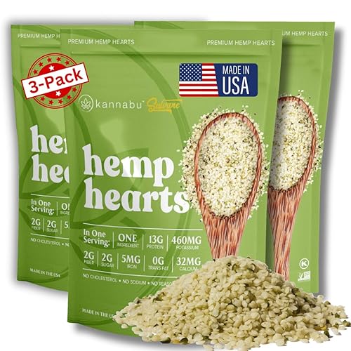 Kannabu Hemp Hearts Mezcla en batido de proteínas, batido, yogur, avena Snacks saludables Proteína a base de plantas, alta fibra, Omega 3 6 9, 14