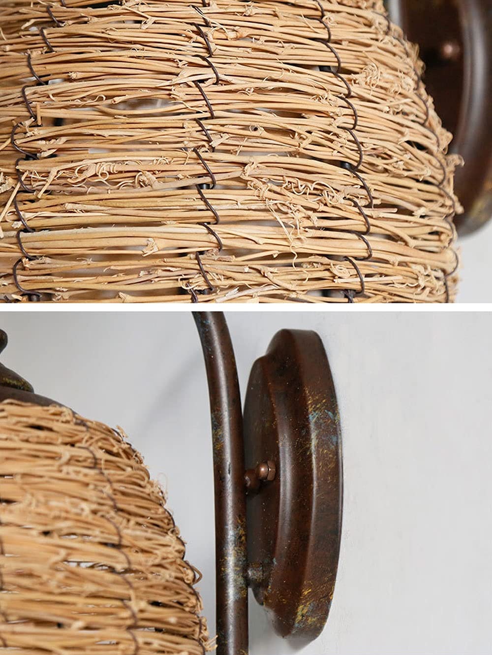 Lampada da parete retrò in stile mediterraneo Nido d'uccello Creativo rattan tessitura Lanterna da parete Sconce Tonalità di vimini Lampada da parete a gabbia E27 per interni per camera Soggiorno