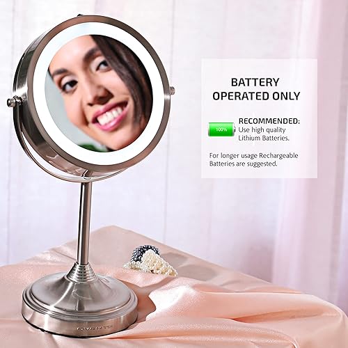 Vista 50 de OVENTE Espejo de maquillaje de mesa de 7 pulgadas con aumento 1X/7X, diseño giratorio de 360° y espejo de tocador independiente de doble cara, Cromo