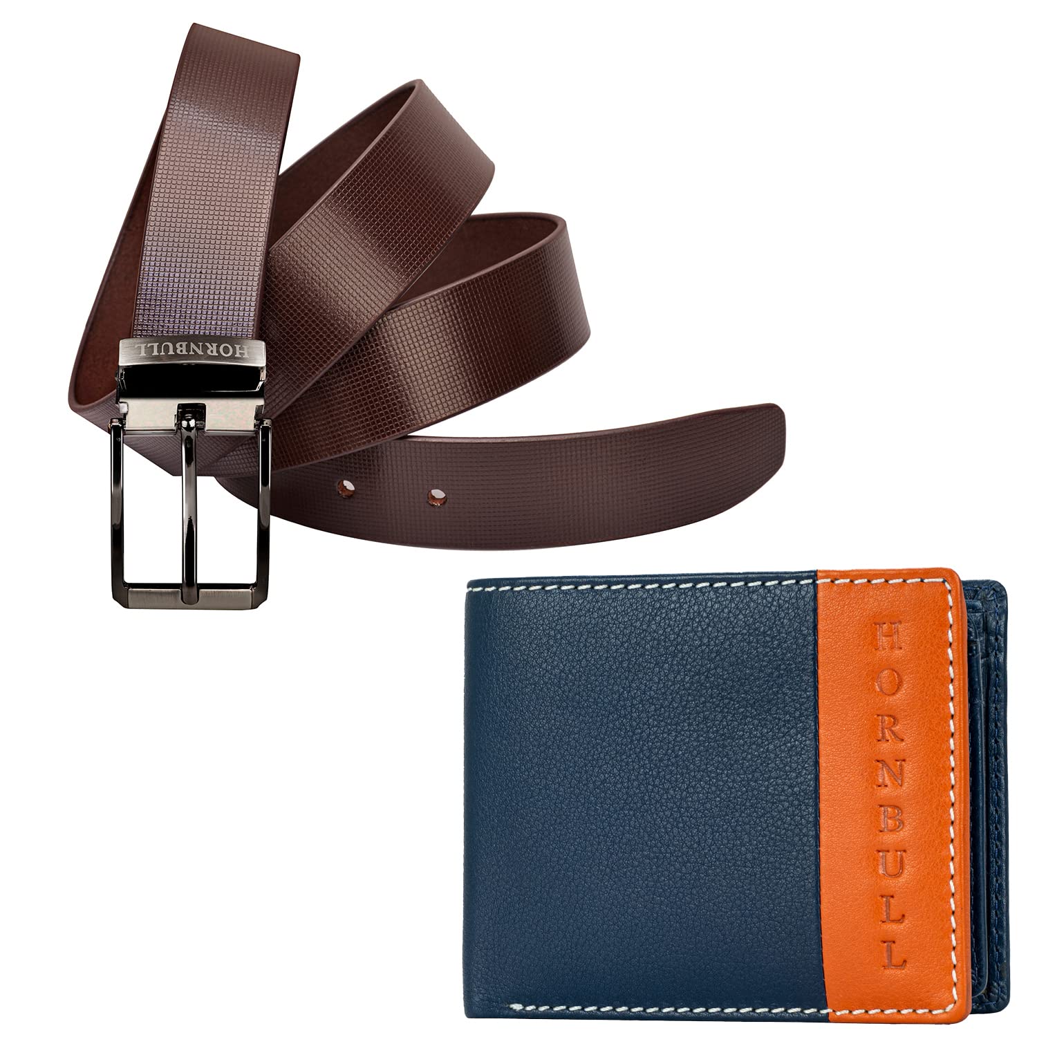 HORNBULL Gift Hamper for Men | Navy Wallet and Brown Belt Mens Combo Gift Set | Leather Wallets for Men | Men's Wallet BW45155
