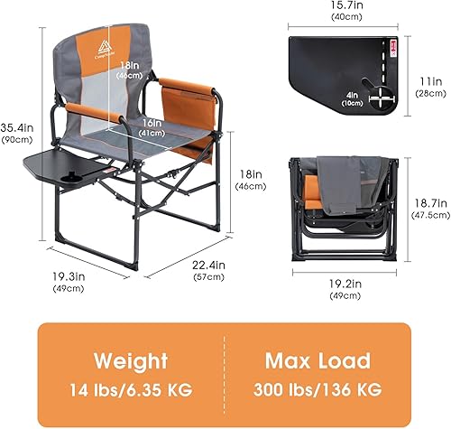 Miniatura 3 de Silla de director plegable ancha con mesa, silla de campamento al aire libre para adultos con soporte para tazas, carga de 330 libras, silla ligera