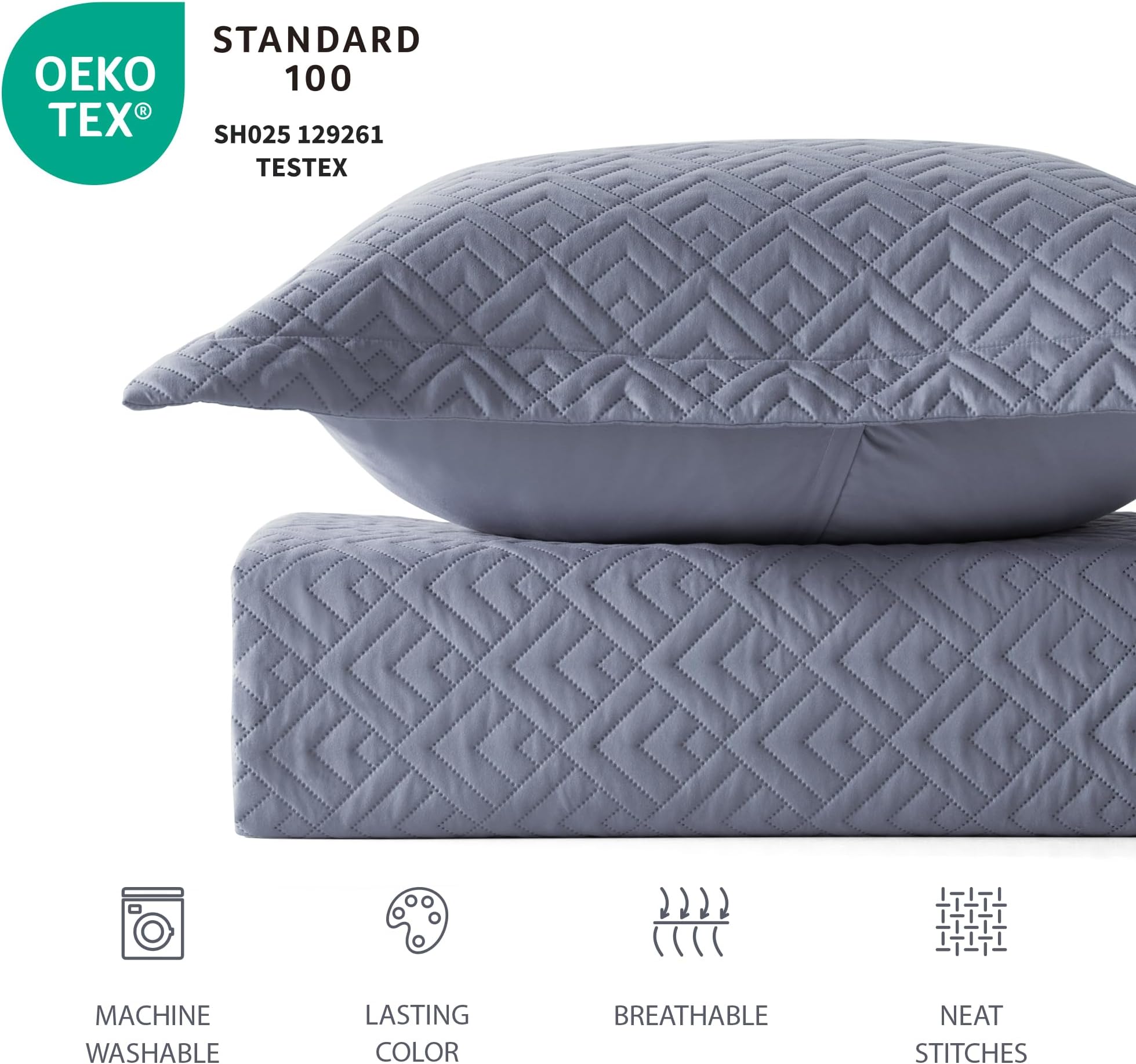 EXQ Home Quilt Set Full/Queen Size Blue 3 Piece,Lightweight Microfiber Soft Coverlet Modern Style Squares Pattern Bedspread Set for All Season(1 Quilt,2 Pillow Shams)