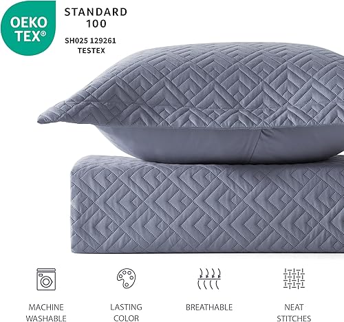 Miniatura 4 de EXQ Home - Edredón a cuadros tamaño matrimonialQueen, color azul