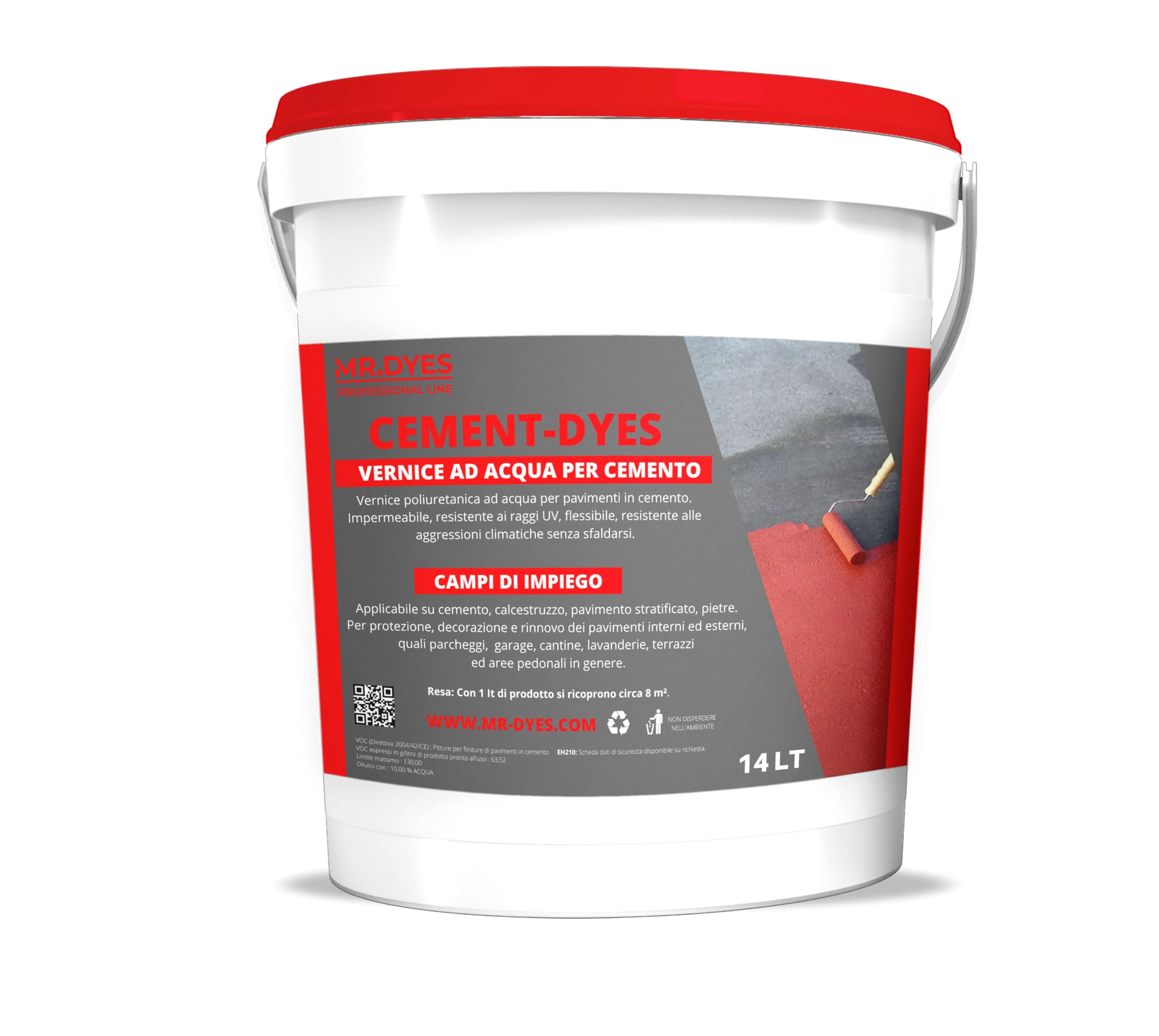 CEMENT-DYES_Pittura per Pavimenti Esterni ed Interni da 5-14 L - per Pavimenti di Garage, Cantine, Spazi di Stoccaggio e Campi Sportivi in Cemento - Vari Colori. (14LT, GRIGIO)