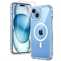 TAURI Cover per iPhone 15 Plus con Pellicola in Vetro Temperato,(Compatibile con MagSafe) Magnetica Custodia per Sottile Anticaduta – Trasparente