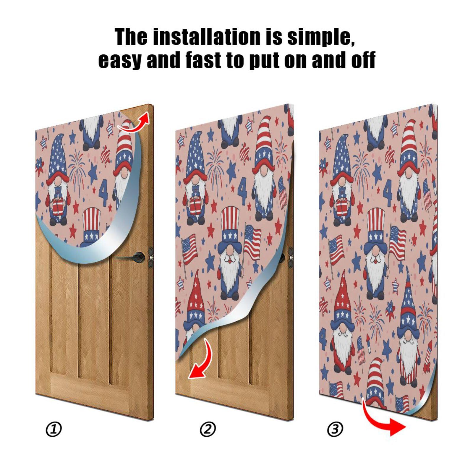 FLildon Independence Day Gnomes Door Cover Decoration, 4th of July Party Accessory Porch Decor for Festive Ornament Room Door Covers 32 x 79 Inch