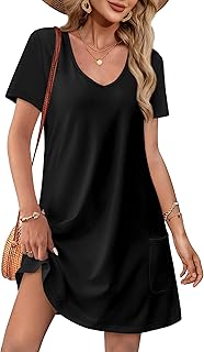 Summer Dresses for Women 2025 Loose V Neck Short Sleeve Casual T Shirt D...