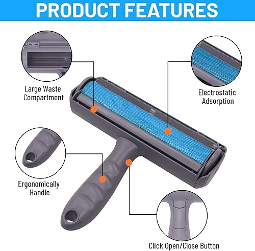 Miniatura 4 de Herramienta reutilizable para eliminar pelos de mascotas, rodillo de pelusa, raspador portátil para limpiar la piel de gatos y perros y pelusa de