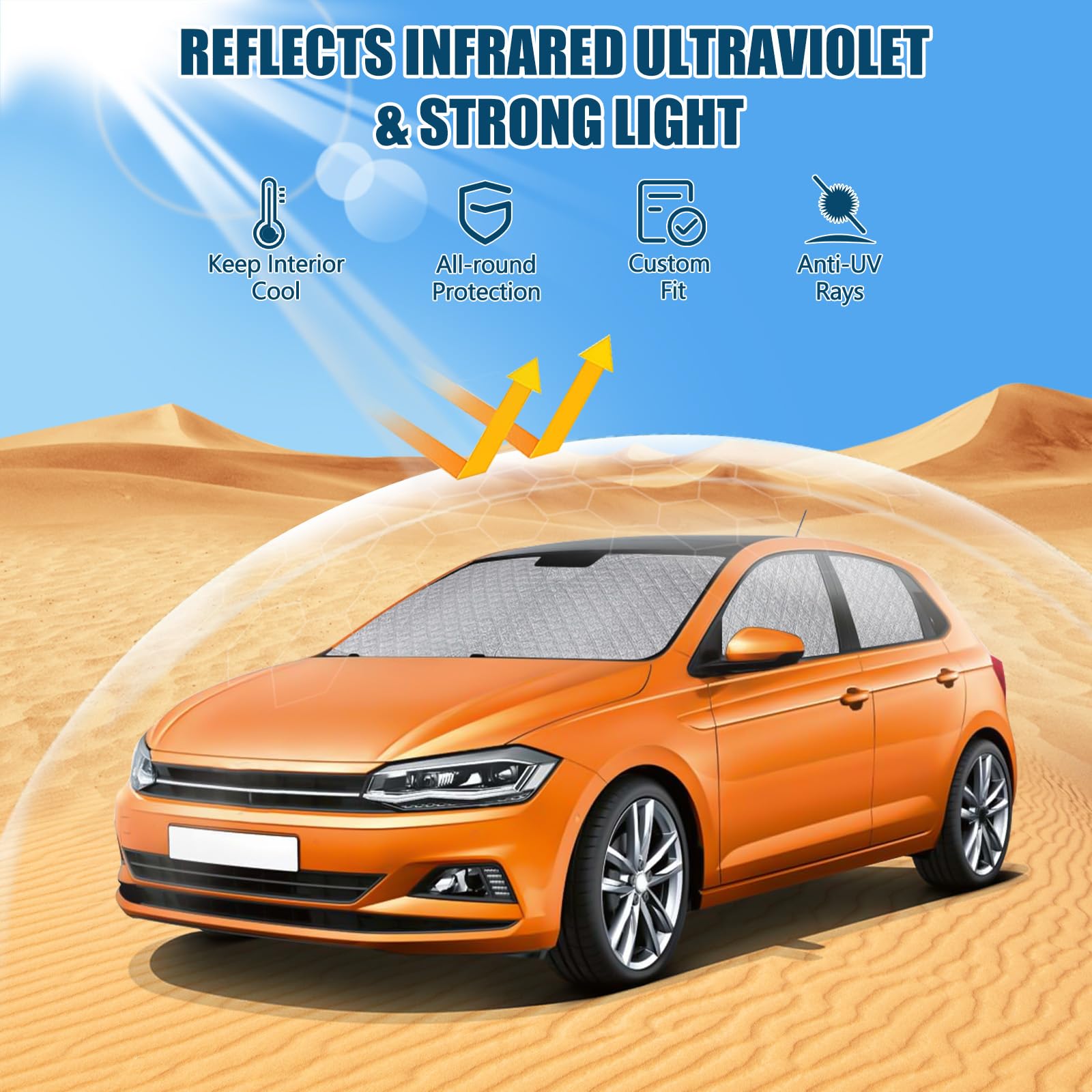 Parabrezza Parasole Auto di Compatibile con VW Polo MK6 2017-2025, 6 Pezzi Copertura Parasole Interna Auto, Visiere Parasole Impermeabile e Pieghevole