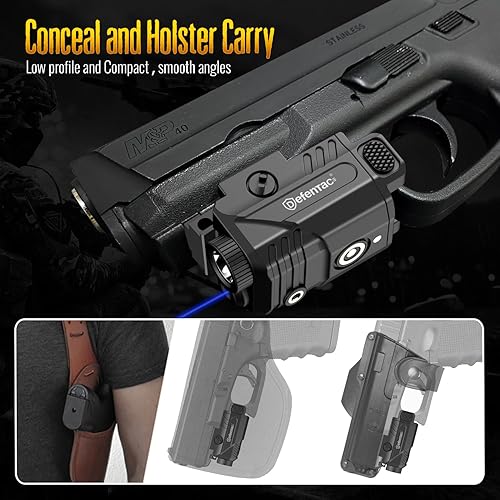 Miniatura 6 de DEFENTAC Luz de pistola deslizante de 450 lm y mira láser azul, luces estroboscópicas y momentáneas para armas, recargable magnética (combo de luz
