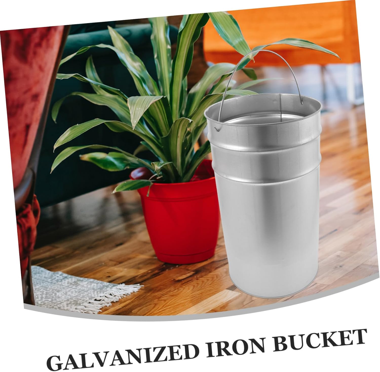 Ciieeo Large Trash Can Bucket Outdoor Metal Garbage Container with Handle Easy Clean