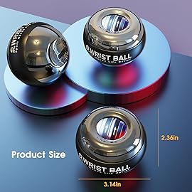 JIN BD Wrist Trainer Ball Auto-Start Wrist Strengthener Gyroscopic Forearm Exerciser Gyro Ball for Strengthen Arms, Fingers, Wrist Bones and Muscles with LED Light, (Silver Metal)
