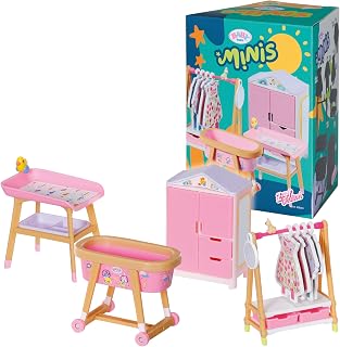 BABY born Minis Playset Möbelset mit Kleiderschrank, Kleiderstange, Stubenwagen und Wickeltisch, 906163 Zapf Creation