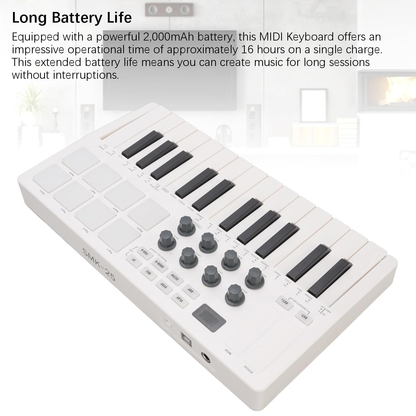 Kontroler Klawiatury MIDI, 25 Kluczowy Przenośny Kontroler MIDI Bluetooth z 8 Podświetlonymi Podkładkami Perkusyjnymi 8 Gałkami, Mini Beat Maker do Produkcji Muzyki do Tworzenia