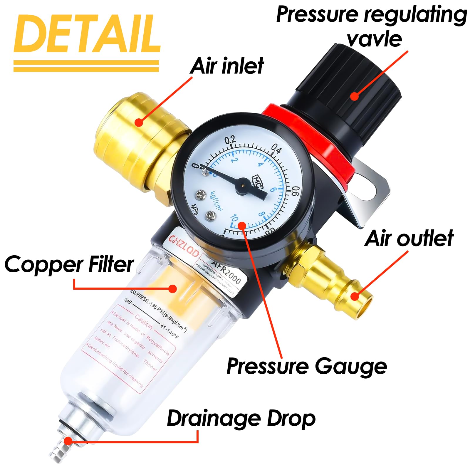 Unità Manutenzione Aria Compressa 1/4" - Regolatore Pressione Con Separatore Acqua, Per Compressori - Foto 13