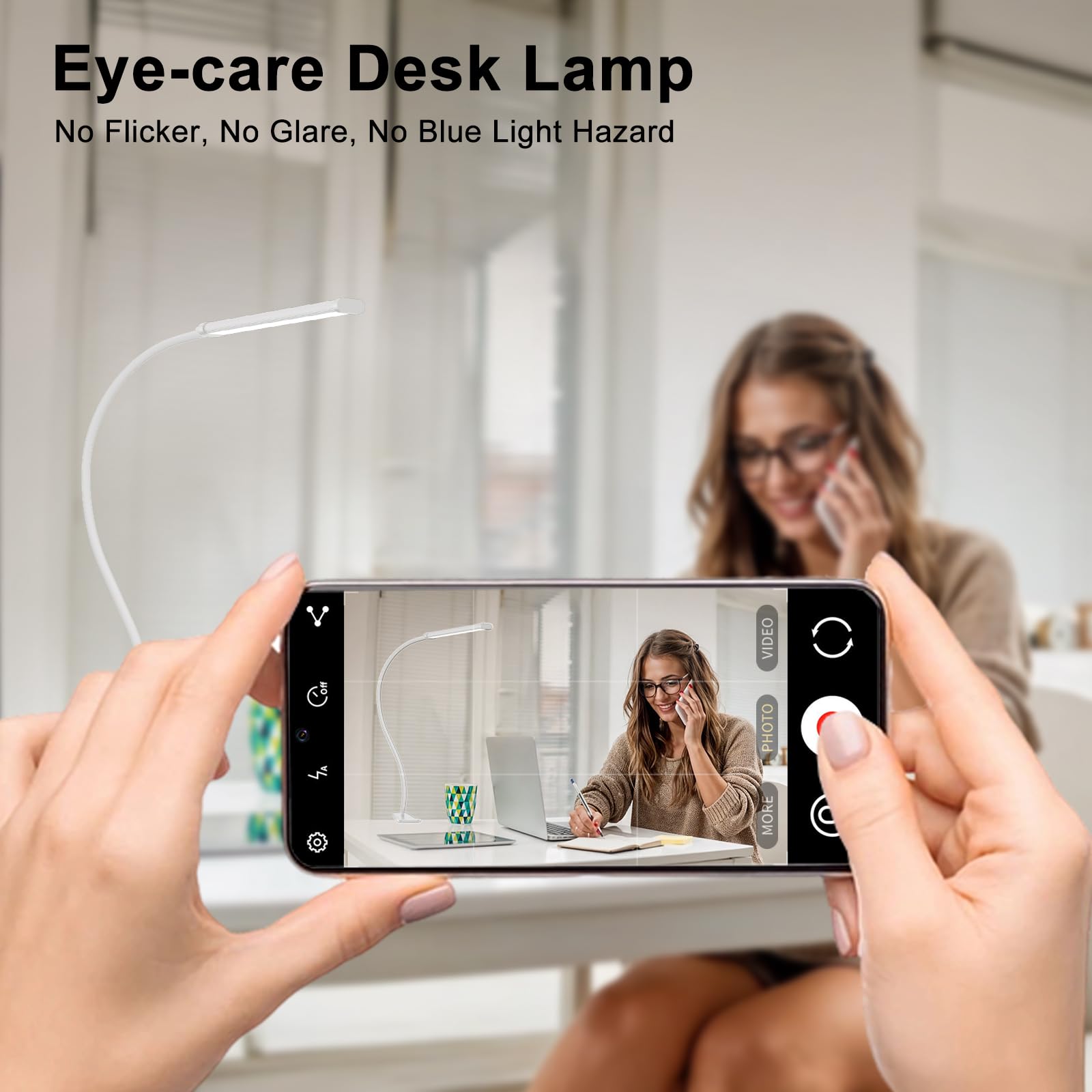 Mojimdo Lampka biurkowa 77 LED z pilotem [Imponująca moc świetlna] 70CM Lampka zaciskowa, 3 kolory & 10 poziomów jasności, 360° Elastyczna z ładowarką USB