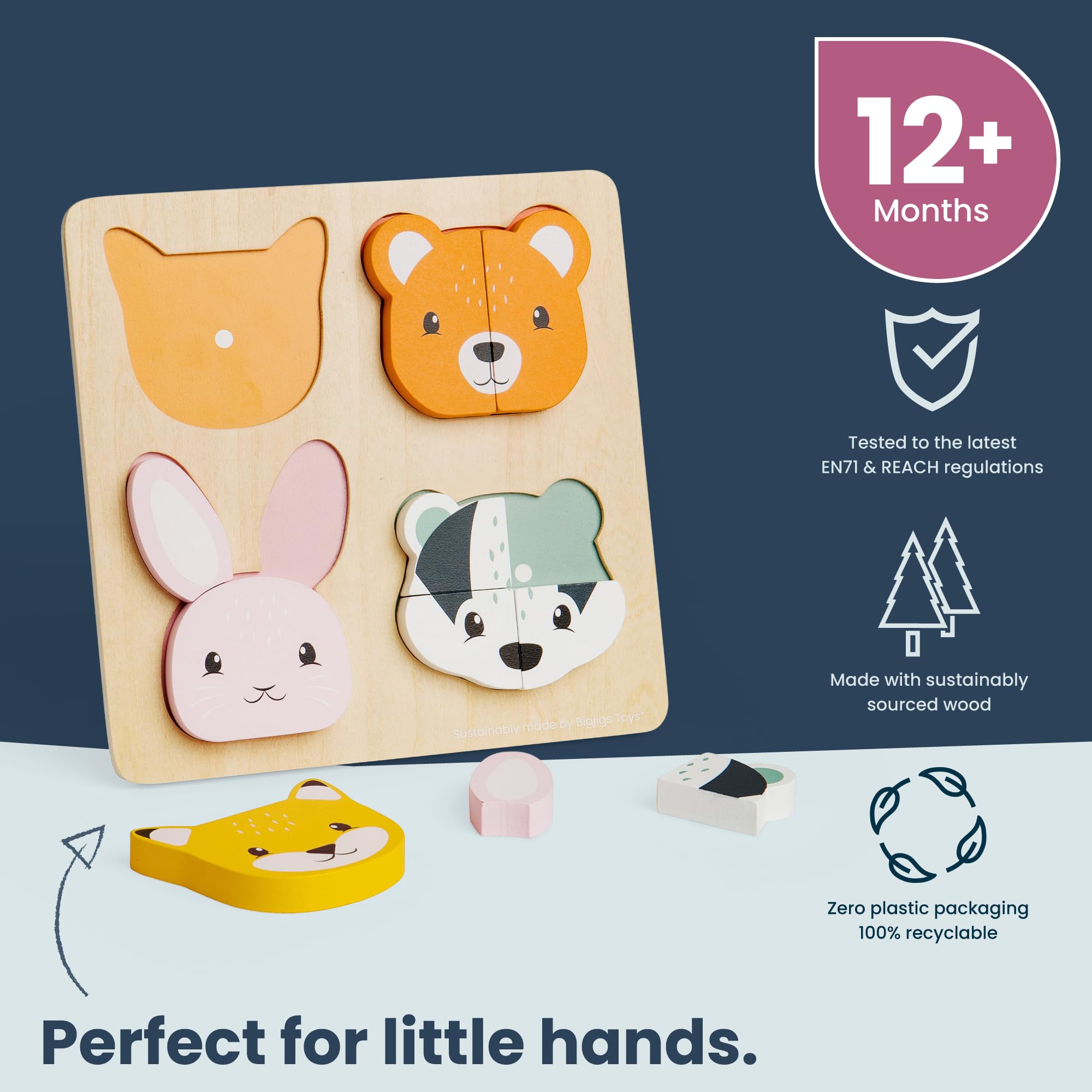 Bigjigs Toys Woodland Counting Puzzle, 10 Piece Wooden Animals Jigsaw, Children's Educational Puzzles - Image 3