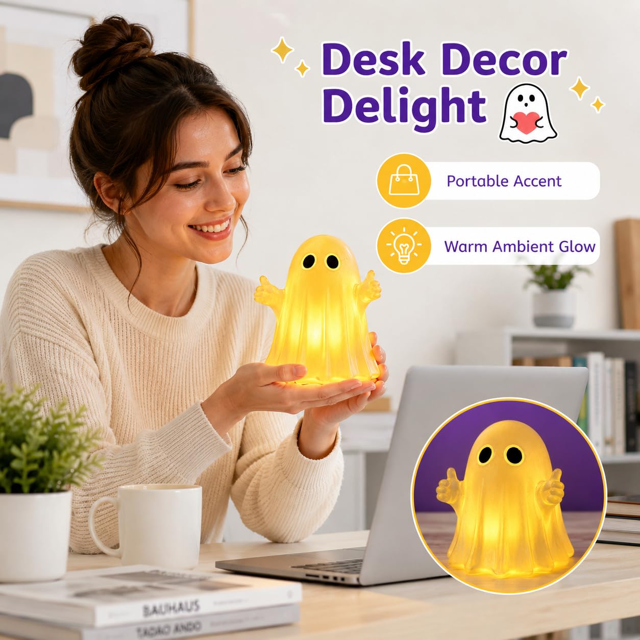 Urocza lampka nocna LED z duchem, 4 szt