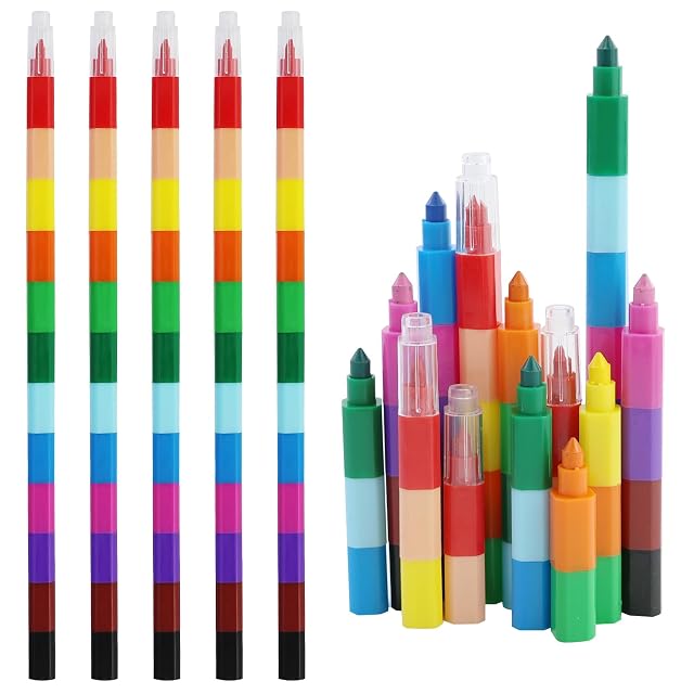 DAVIDJAMESCLARKE 16 lápices de cera apilables, 12 colores para pintar, lápices de colores enchufables