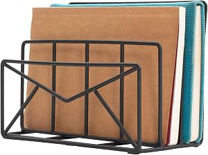MyGift 3 Slot Modern Black Metal Wire Freestanding Desk Mail Sorter with Envelope Design, Office Desktop Letter, File, and Bill Compact Storage Organizer