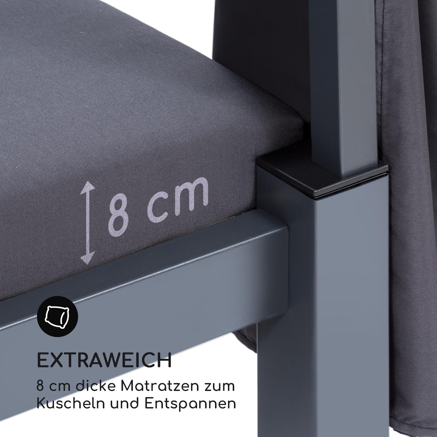 blumfeldt Senator Lounge - Doppel-Gartenliege mit Sonnendach, Lounge-Pavillon, 188 x 208 x 205 cm, komfortable Polsterung, Sichtschutz-Vorhänge, wasserfest, Stahlrahmen, max. 350 kg, grau