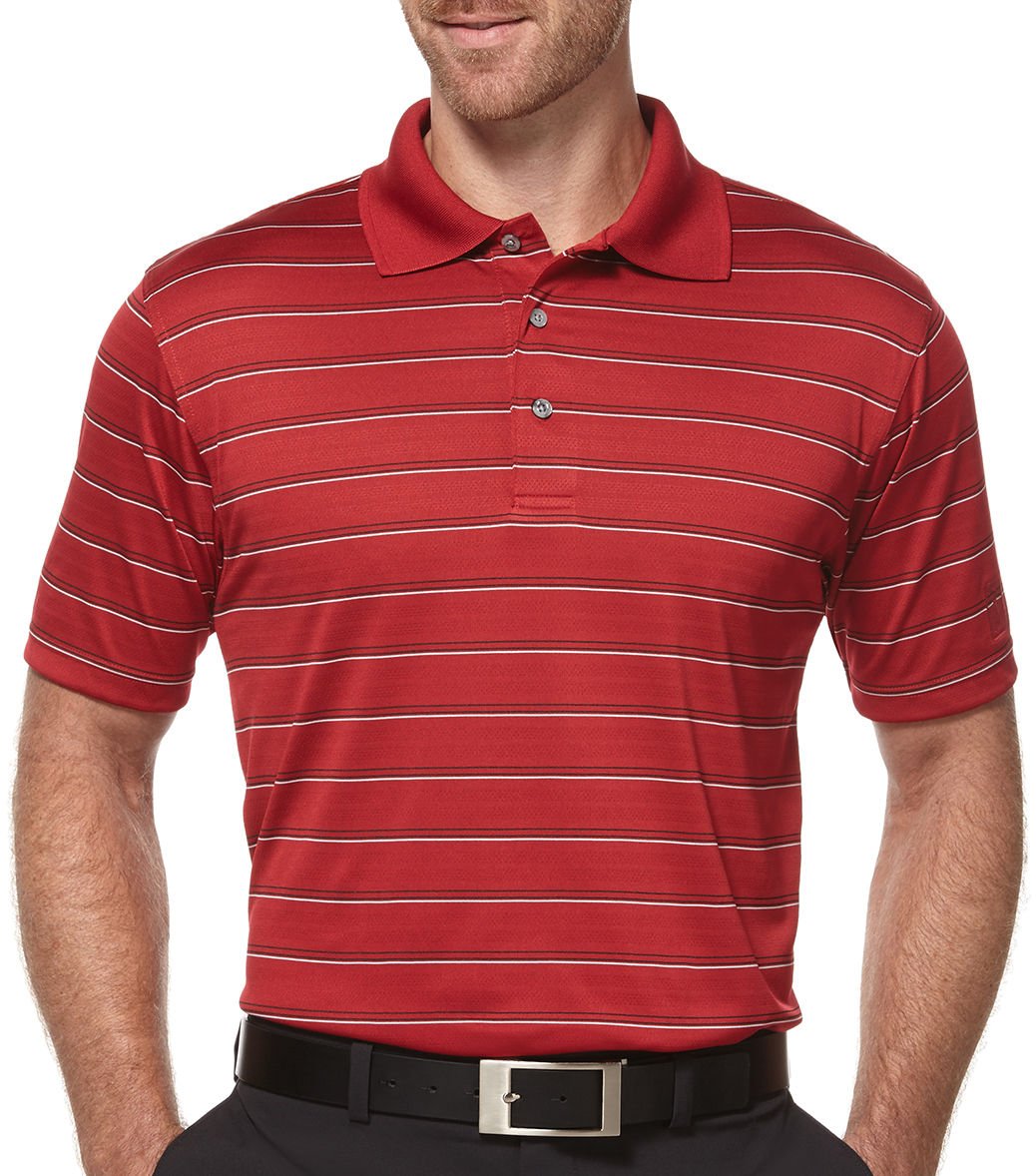 PGA TOUR Men's Golf Performance Short Sleeve Airflux Three Color Stripe Polo Shirt