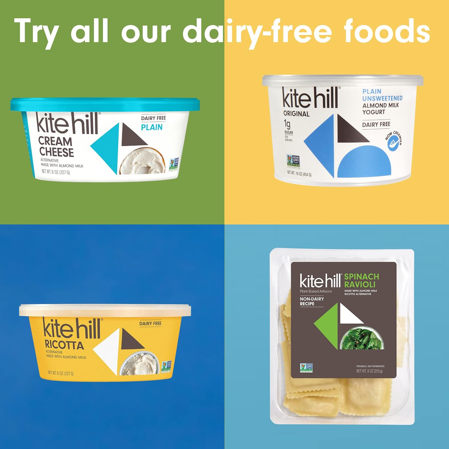 Kite Hill Garlic and Herb Almond Milk Soft Spreadable Cheese Alternative, 8 Ounces, Dairy Free, Gluten Free, Non-GMO, Vegan