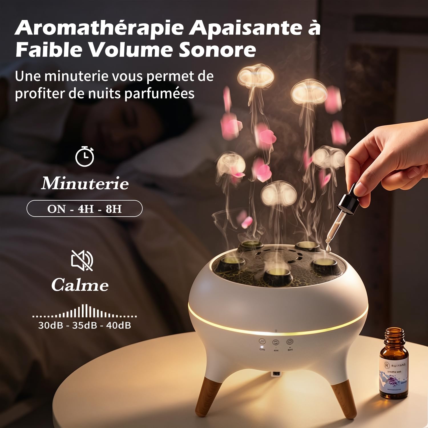 yAyusi Diffuseur de Brume Méduse avec Lumière, 250ml Diffuseur D'Huiles Essentielles avec Télécommande, Humidificateur Méduse à Captation Sonore, Diffuseur Ultrasonique à 2 Modes pour Chambre/Bureau