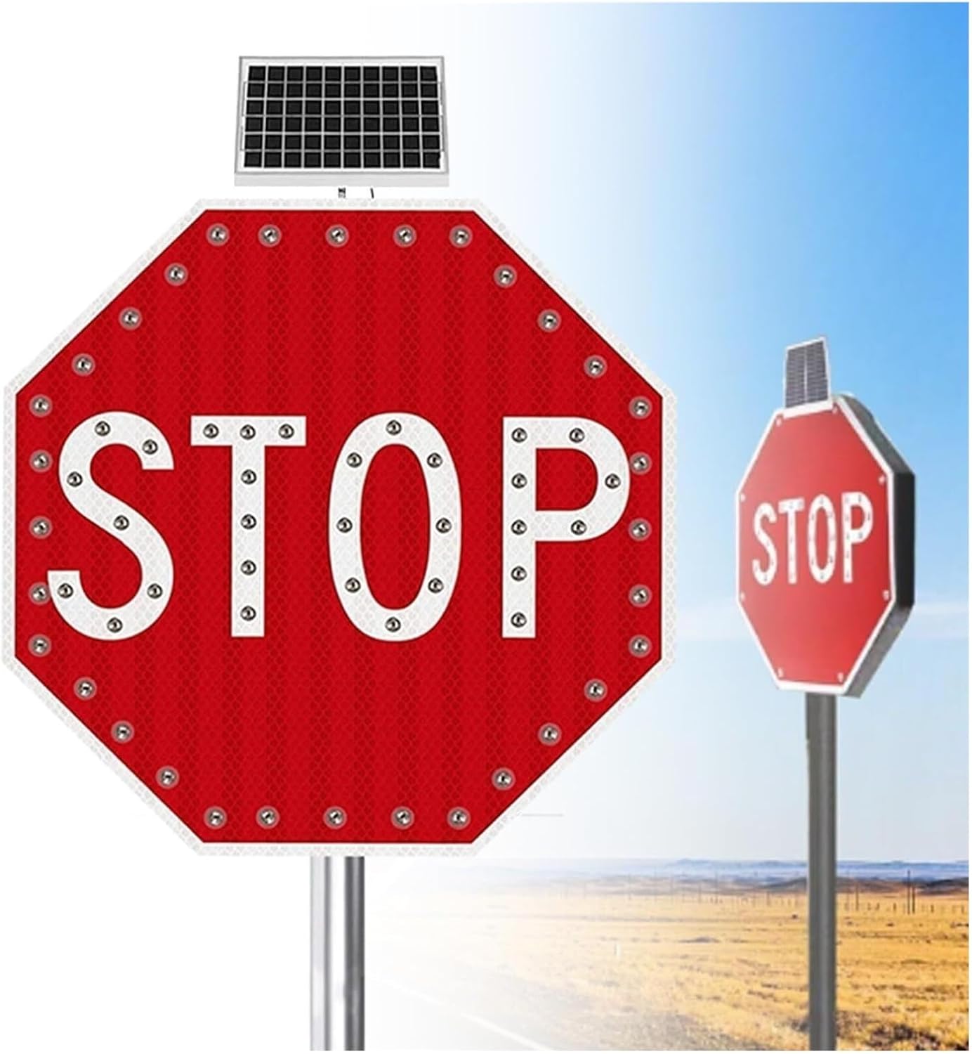 24" Solar LED Stop Sign - EGP Reflective, Rustproof Aluminum, Bright Illuminated Warning Signal for Traffic Safety, Durable Outdoor Use, Easy Installation